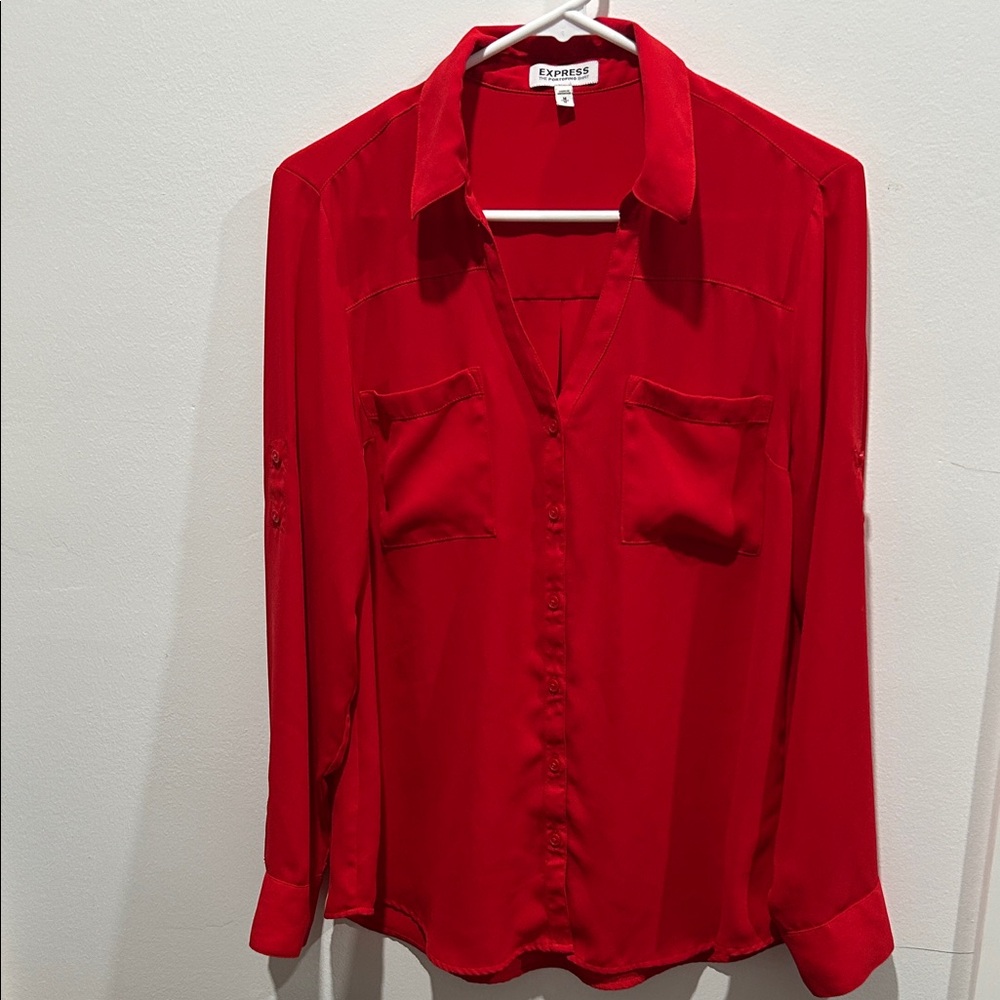 Express Vibrant Red Button Down Shirt
